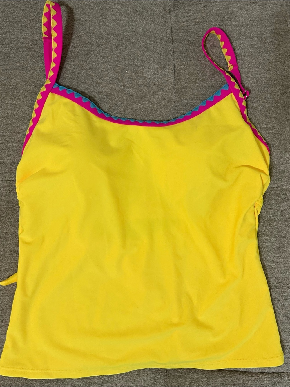 Yellow Swim Top with Bright Pink Trim and Adjustable Straps